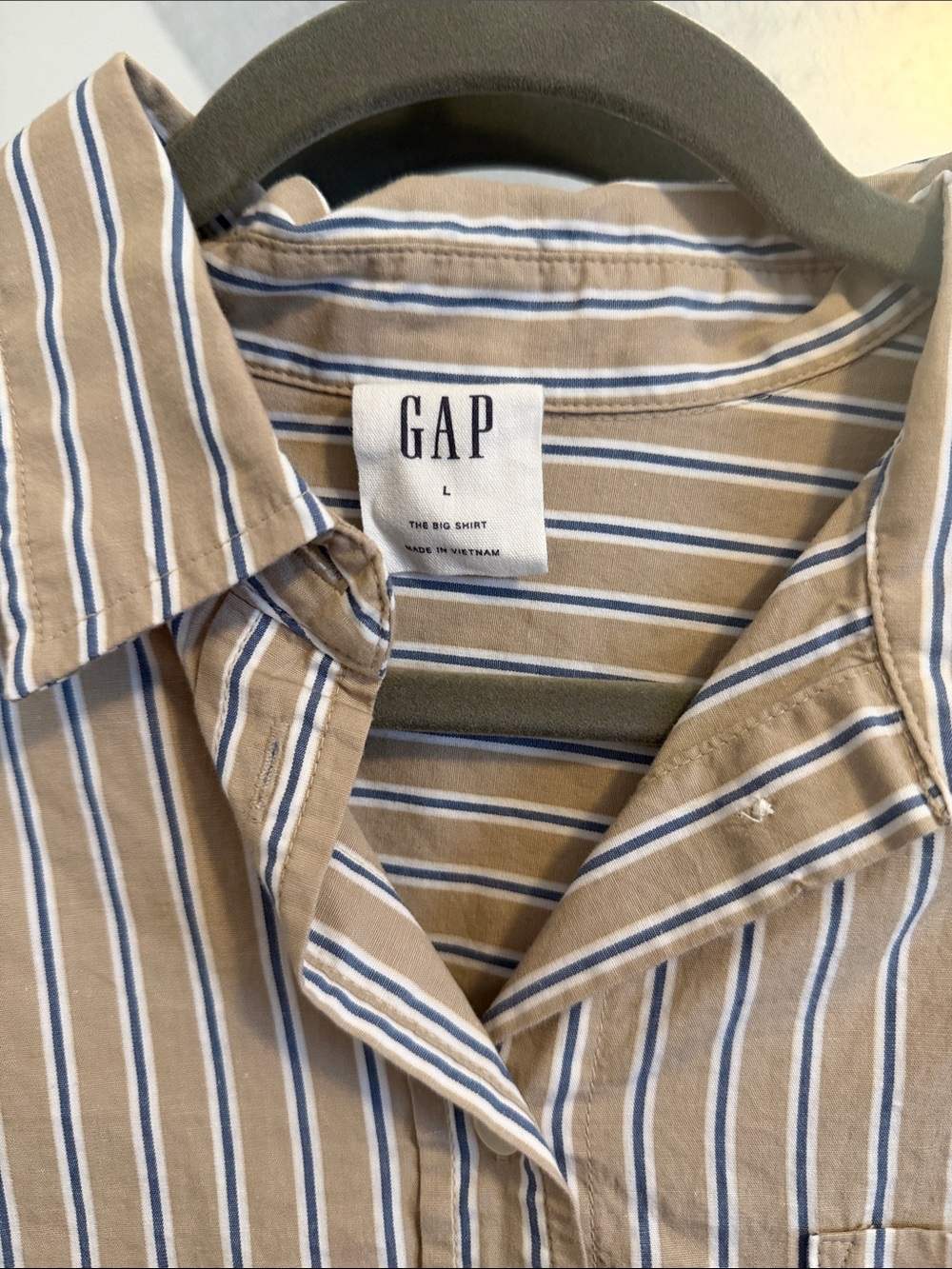 GAP Beige, White & Blue Striped Button-Down The Big Shirt - Picture 2 of 4